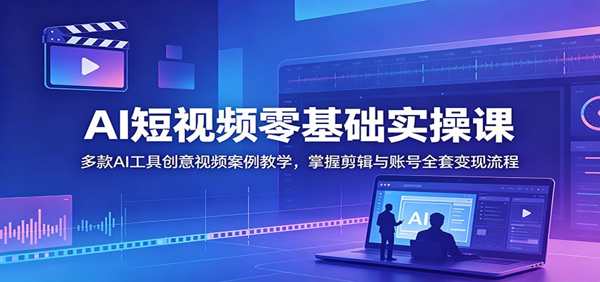 AI短视频零基础实操课：多款AI工具创意视频案例教学，掌握剪辑与账号全套变现流程 - 觅资源