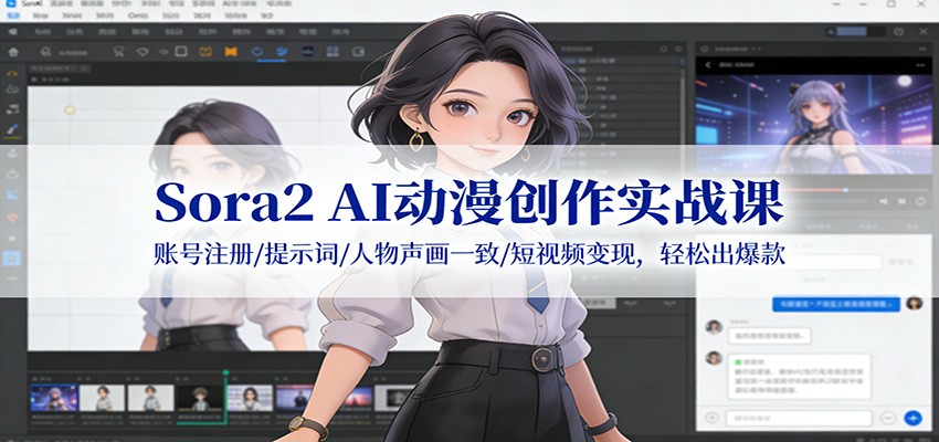 Sora2 AI动漫创作实战课：账号注册/提示词/人物声画一致/短视频变现，轻松出爆款|YX网创