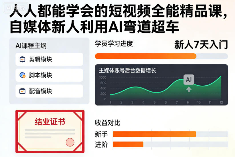 人人都能学会的短视频全能精品课，自媒体新人利用AI弯道超车|YX网创