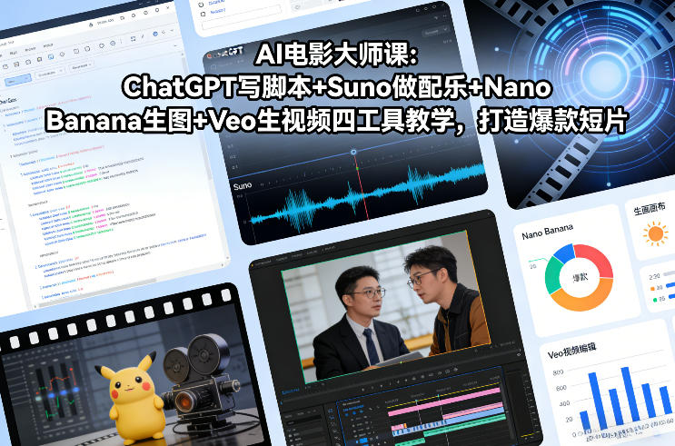 AI电影大师课：ChatGPT写脚本+Suno做配乐+Nano Banana生图+Veo生视频，打造爆款短片|YX网创
