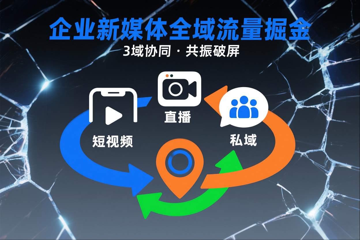 短视频全域商业模式，企业新媒体全域流量掘金，3域协同，共振破屏，短视频-直播-私域-地域|YX网创