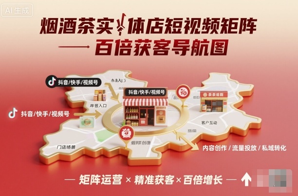 烟酒茶实体店短视频矩阵百倍获客导航图|YX网创
