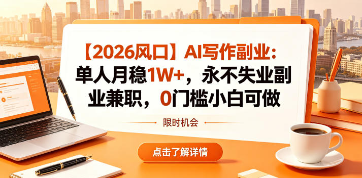 【2026风口】AI写作副业：单人月稳1W+，永不失业副业兼职，0门槛小白可做【揭秘】 - 觅资源