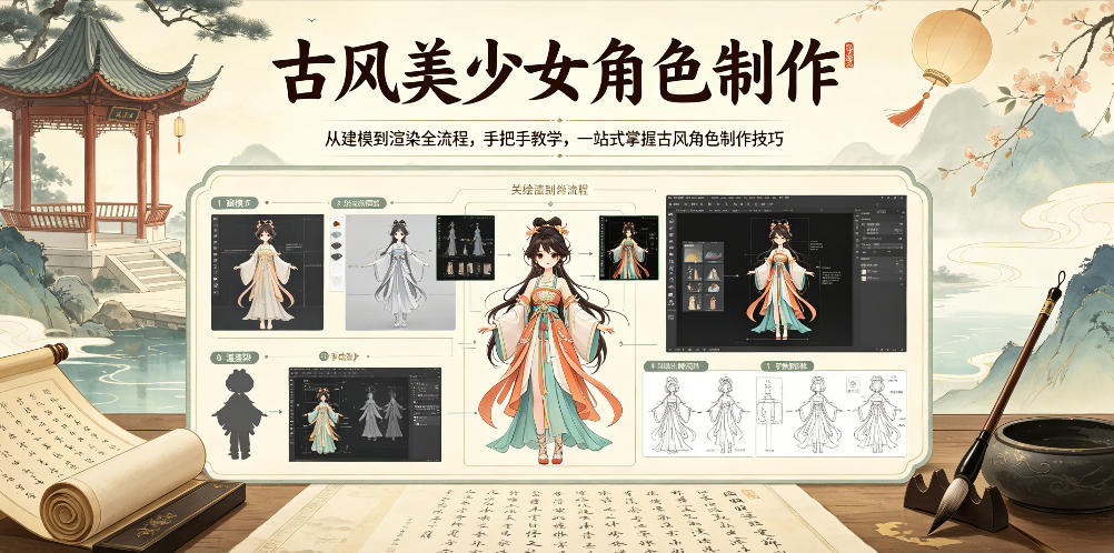 古风美少女角色制作，从建模到渲染全流程，手把手教学，一站式掌握古风角色制作技巧 - 觅资源