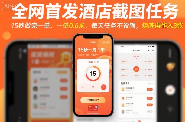 全网首发酒店截图任务，15秒做完一单，一单0.6米，每天任务不设限，矩阵操作日入3张【揭秘】|YX网创