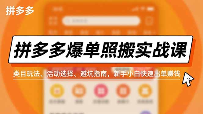 拼多多爆单照搬实战课，类目玩法、活动选择、避坑指南，新手小白快速出单赚钱|YX网创