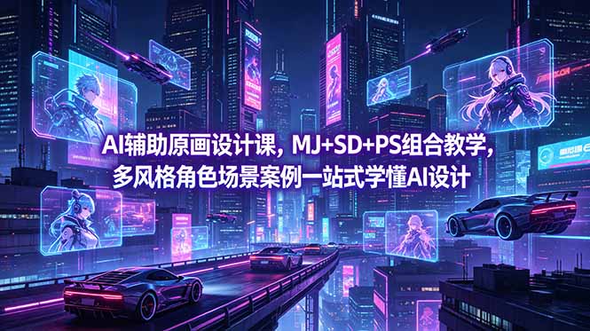 AI辅助原画设计课，MJ+SD+PS组合教学，多风格角色场景案例一站式学懂AI设计 - 觅资源