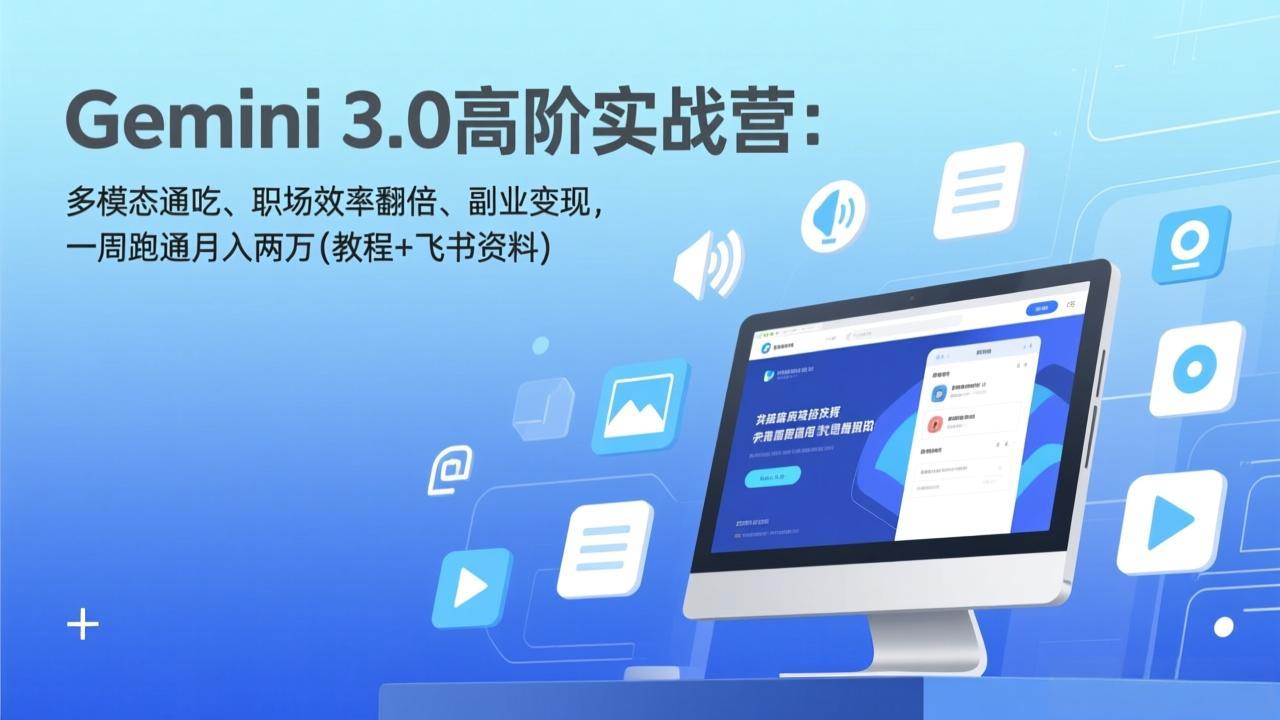 Gemini 3.0高阶实战营：多模态通吃、职场效率翻倍、副业变现，一周跑通月入两万(教程+飞书资料|中创学习社