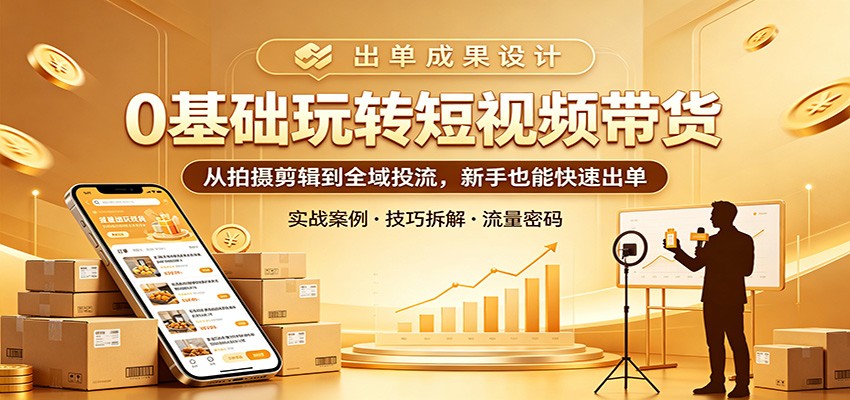 0基础玩转短视频带货：从拍摄剪辑到全域投流，新手也能快速出单 - 觅资源