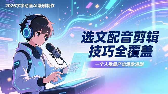 2026字字动画AI漫剧制作-1期，选文配音剪辑技巧全覆盖，一个人就能批量产出爆款漫剧|中创学习社