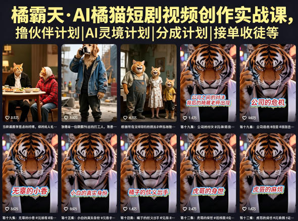 橘霸天·AI橘猫短剧视频创作实战课，撸伙伴计划|AI灵境计划|分成计划|接单收徒等 - 觅资源