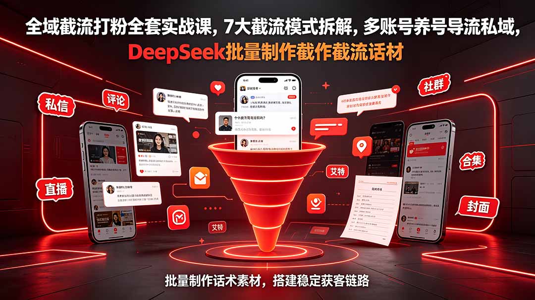 全域截流打粉全套实战课，7大截流模式拆解，多账号养号导流私域，DeepSeek批量制作截流话术素材 - 觅资源