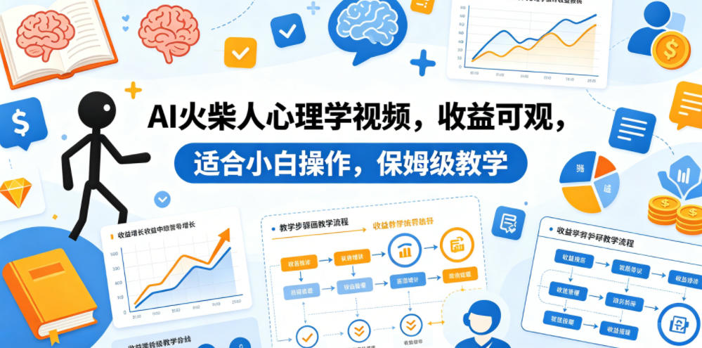 AI火柴人心理学视频，收益可观，适合小白操作，保姆级教学 - 觅资源