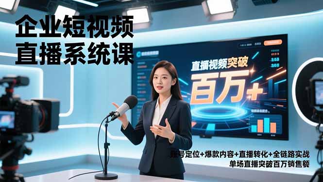 企业短视频直播系统课，账号定位+爆款内容+直播转化+全链路实战，单场直播突破百万销售额|YX网创