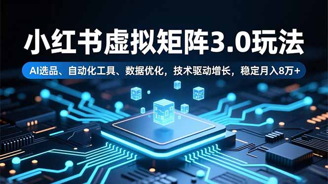 小红书虚拟矩阵3.0玩法，AI选品、自动化工具、数据优化，技术驱动增长，稳定月入8万+|YX网创
