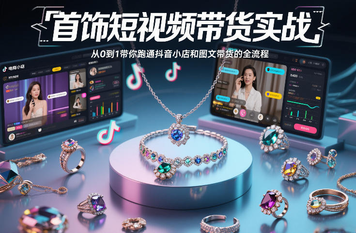 首饰短视频带货实战，从0到1带你跑通抖音小店和图文带货的全流程|中创学习社