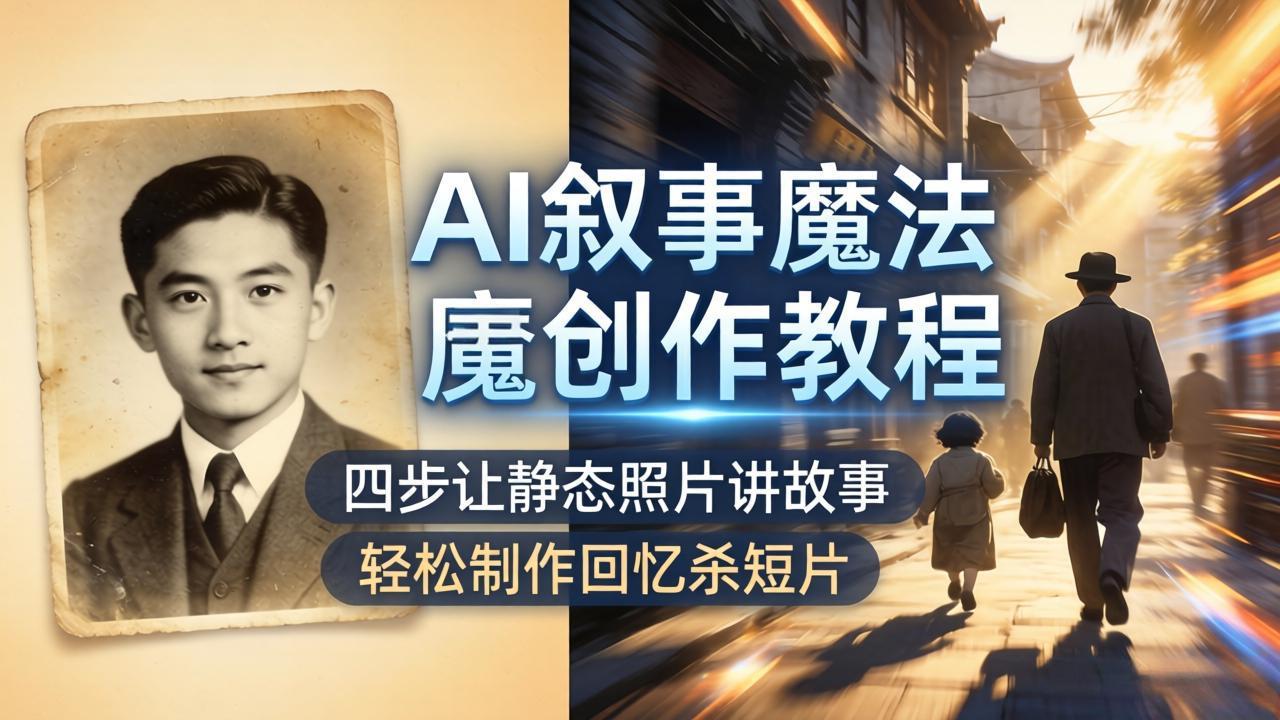 AI叙事魔法创作教程，四步让静态照片讲故事，老照片修复加动态特效，轻松制作回忆杀短片 - 觅资源
