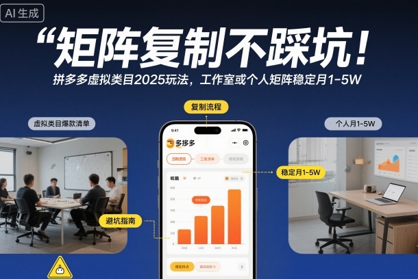 矩阵复制不踩坑！拼多多虚拟类目2025玩法，工作室或者个人矩阵稳定月1-5W【揭秘】|YX网创