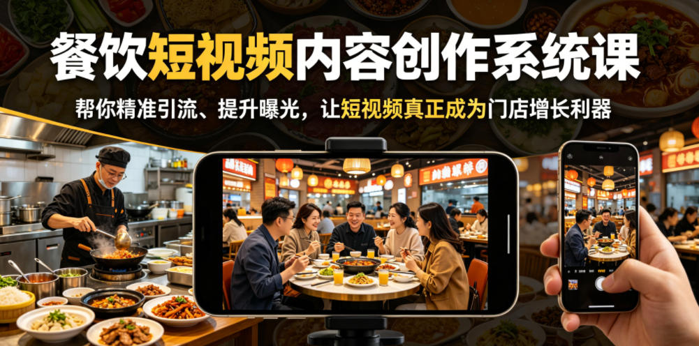餐饮短视频内容创作系统课，帮你精准引流、提升曝光，让短视频真正成为门店增长利器 - 觅资源