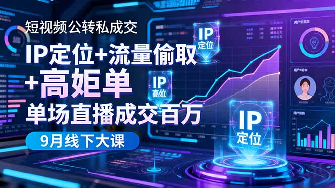 短视频公转私成交9月线下大课，IP定位+流量偷取+高客单，单场直播成交百万|YX网创