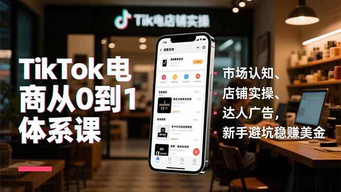 TikTok电商从0到1体系课，市场认知、店铺实操、达人广告，新手避坑稳赚美金|YX网创