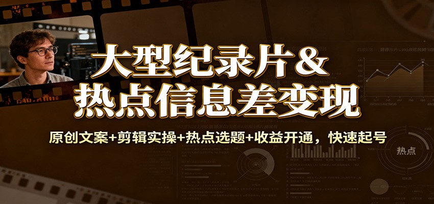 大型纪录片&热点信息差变现：原创文案+剪辑实操+热点选题+收益开通，快速起号|YX网创