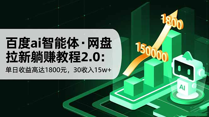 百度ai智能体·网盘拉新躺赚教程2.0：单日收益高达1800元，30收入15w+|YX网创