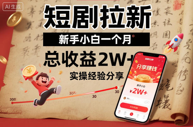 短剧拉新新手小白一个月总收益2W+实操经验分享|YX网创