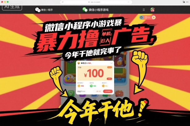 微信小程序小游戏暴力撸广告，单机日入100，今年干他就完事了|YX网创