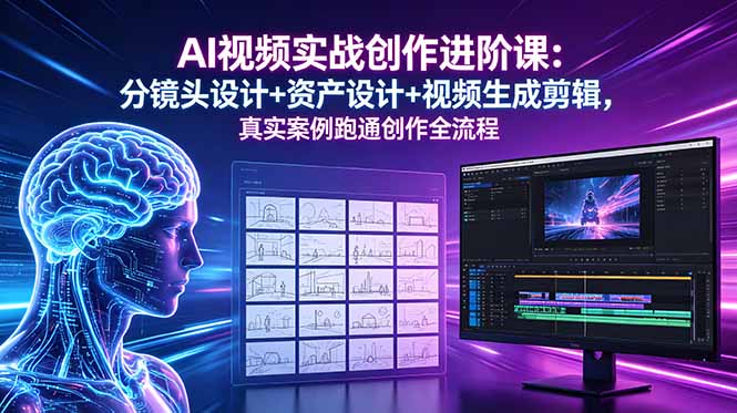 AI视频实战创作进阶课：分镜头设计+资产设计+视频生成剪辑，真实案例跑通创作全流程 - 觅资源
