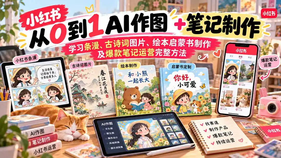 2026小红书AI内容创作从0到1-更新1009：学习条漫、古诗词图片、绘本启蒙书制作及爆款笔记运营完整方法