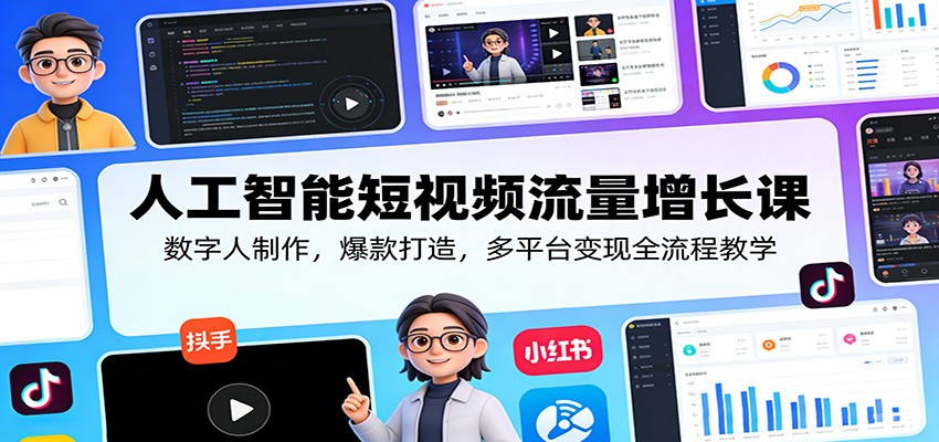 人工智能短视频流量增长课：数字人制作，爆款打造，多平台变现全流程教学 - 觅资源