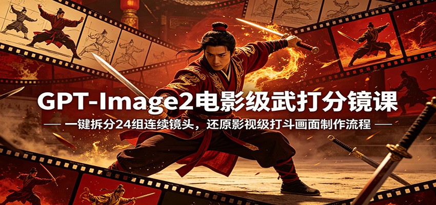GPT-Image2电影级武打分镜课：一键拆分24组连续镜头，还原影视级打斗画面制作流程 - 觅资源