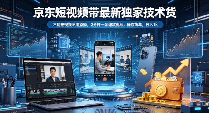 京东短视频带货最新独家技术，不用拍视频不用直播，2分钟一条爆款视频，操作简单，日入1k+【揭秘】 - 觅资源
