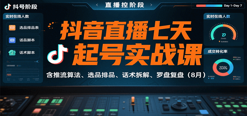 抖音直播七天起号实战课：含推流算法、选品排品、话术拆解、罗盘复盘(8月)|YX网创