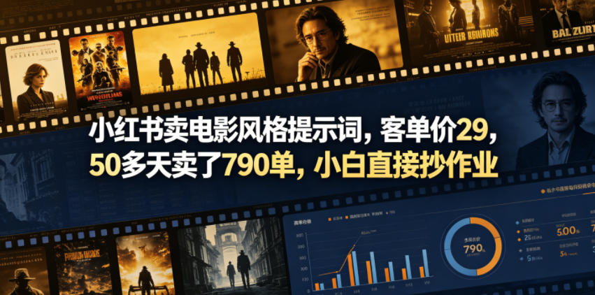 小红书卖电影风格提示词，客单价29，50多天卖了790单，小白直接抄作业！ - 觅资源