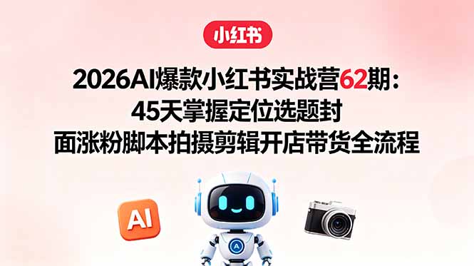2026AI爆款小红书实战营62期：45天掌握定位选题封面涨粉脚本拍摄剪辑开店带货全流程 - 觅资源