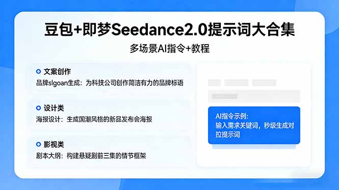 豆包+即梦Seedance2.0提示词大合集：多场景AI指令+教程，解锁文案、设计、影视高效创作 - 觅资源