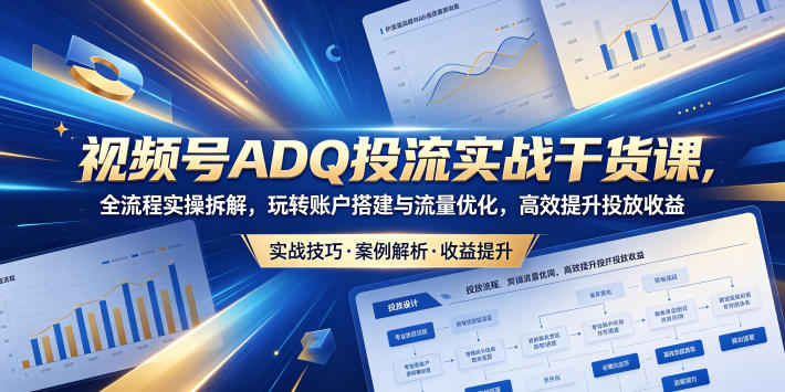 视频号ADQ投流实战干货课，全流程实操拆解，玩转账户搭建与流量优化，高效提升投放收益 - 觅资源