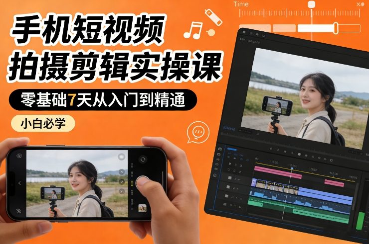 手机短视频拍摄剪辑实操课，零基础7天从入门到精通，小白必学|中创学习社