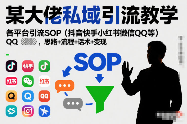 某大佬私域引流教学，各平台引流SOP(抖音快手小红书微信QQ等)，思路+流程+话术+变现|YX网创