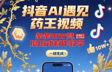 抖音AI遇见药王视频，条条10W赞，快速起千粉万粉号，傻瓜式制作教学|YX网创