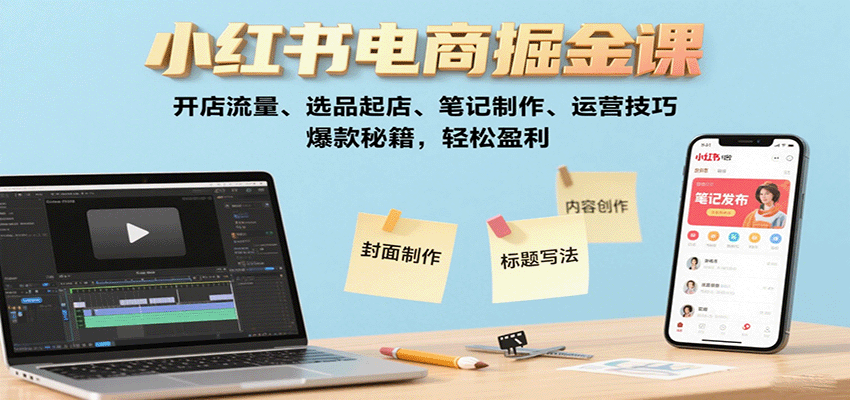 小红书电商掘金课：开店流量、选品起店、笔记制作、运营技巧，爆款秘籍，轻松盈利|YX网创