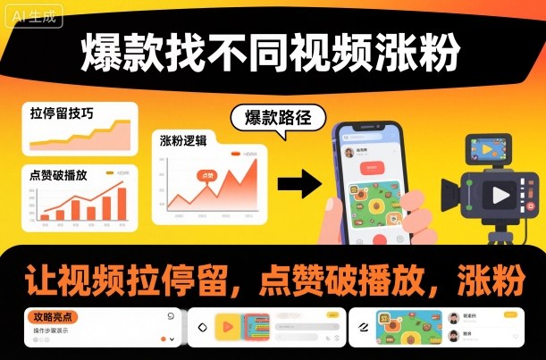 爆款找不同视频涨粉，让视频拉停留，实现点赞，破播放，涨粉|YX网创