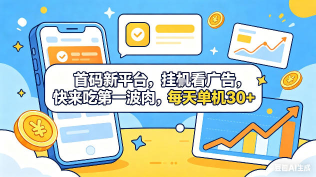 首码新平台，挂G自动看广告，快来吃第一波肉，每天单机30+，可矩阵放大【揭秘】 - 觅资源