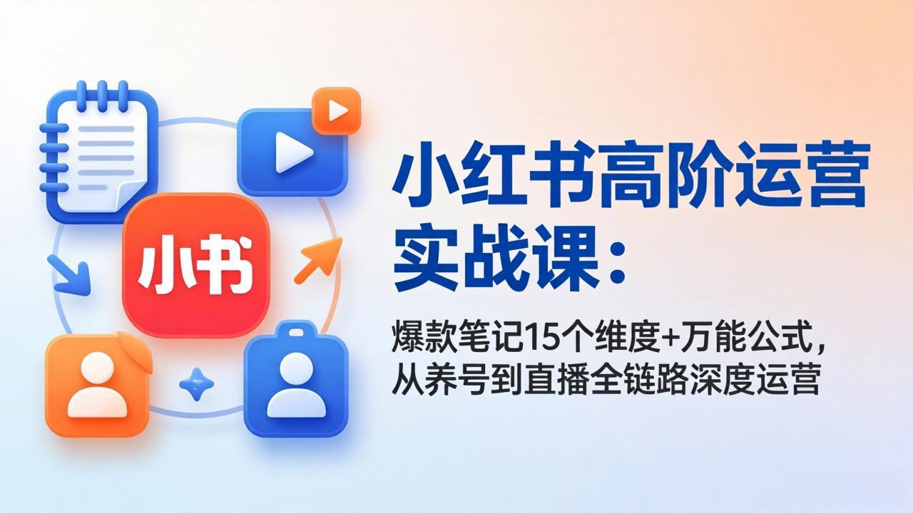 小红书高阶运营实战课：爆款笔记15个维度+万能公式，从养号到直播全链路深度运营 - 觅资源