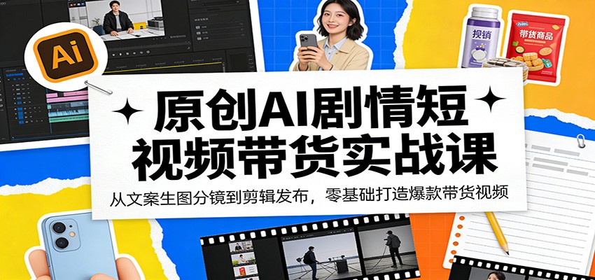 原创AI剧情短视频带货实战课：从文案生图分镜到剪辑发布，零基础打造爆款带货视频 - 觅资源