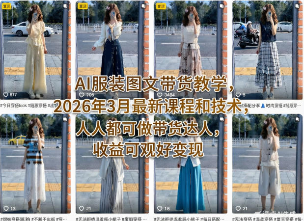 AI服装图文带货教学，2026年3月最新课程和技术，人人都可做带货达人，收益可观好变现 - 觅资源