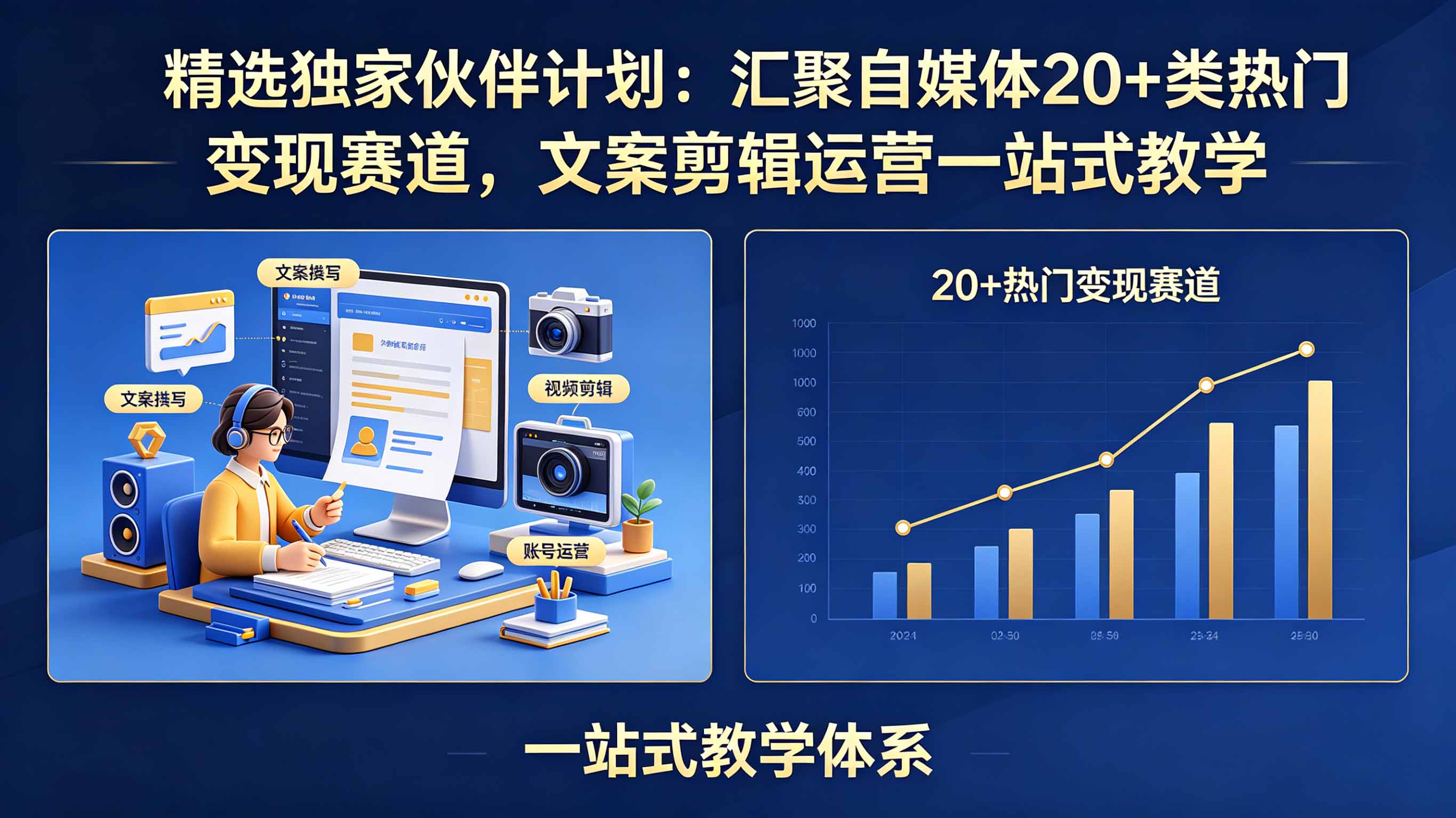 精选独家伙伴计划：汇聚自媒体20+类热门变现赛道，文案剪辑运营一站式教学 - 觅资源