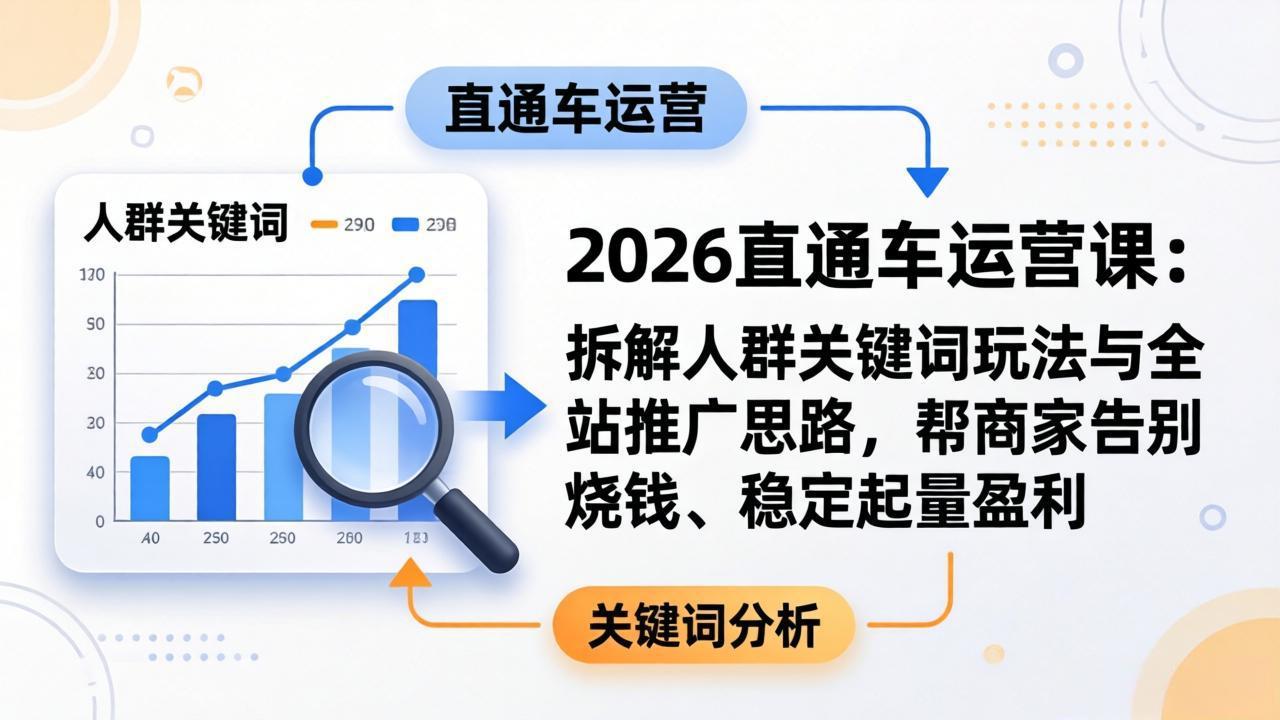 2026直通车运营课：拆解人群关键词玩法与全站推广思路，帮商家告别烧钱、稳定起量盈利 - 觅资源